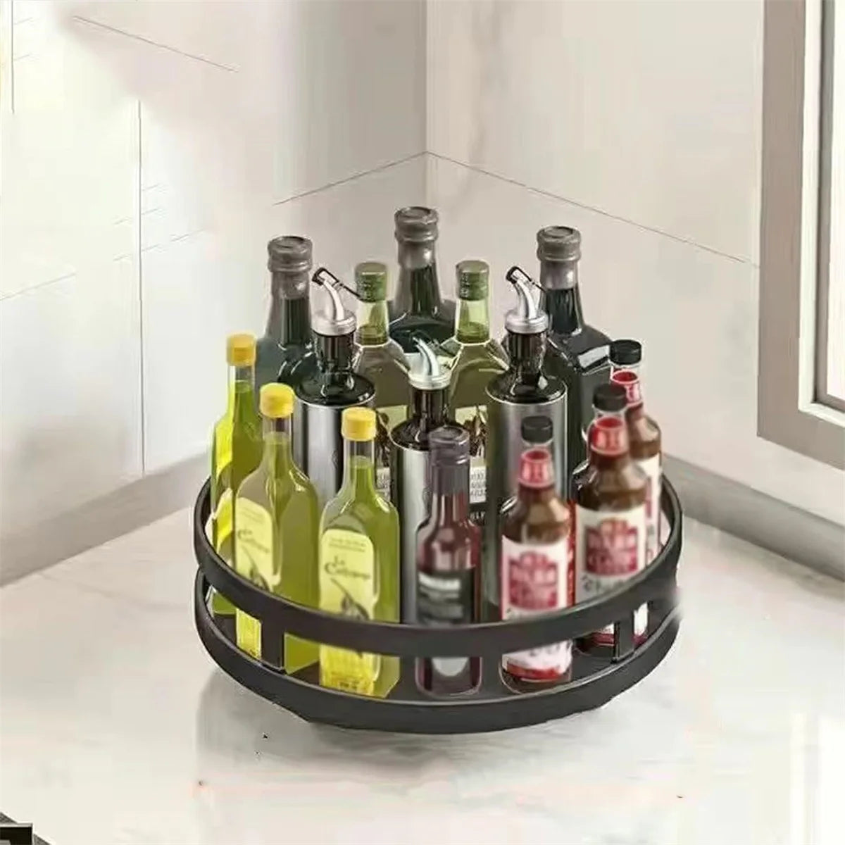 Spice Rack Organizer - 360° Rotating Stainless Steel Kitchen Cabinet Organizer Tray - ZOOMNSTORE