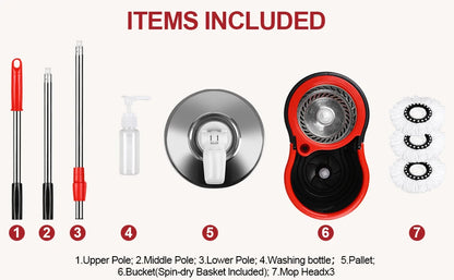 360 Spin Mop Set - Microfiber Heads  Stainless Steel Bucket with Extended Handle - ZOOMNSTORE