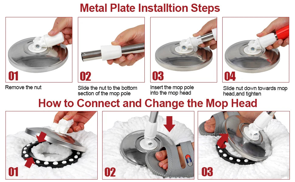 360 Spin Mop Set - Microfiber Heads  Stainless Steel Bucket with Extended Handle - ZOOMNSTORE