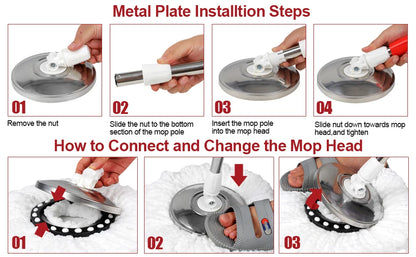 360 Spin Mop Set - Microfiber Heads  Stainless Steel Bucket with Extended Handle - ZOOMNSTORE