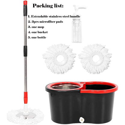 360 Spin Mop Set - Microfiber Heads  Stainless Steel Bucket with Extended Handle - ZOOMNSTORE