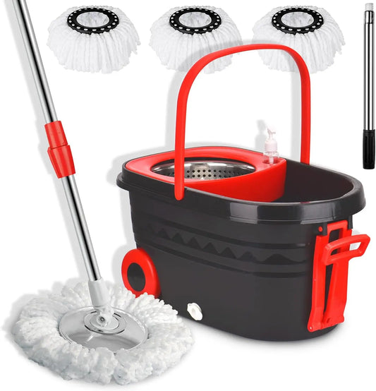 360 Spin Mop Bucket Set - Adjustable Handle with Wheels WetDry Separation - ZOOMNSTORE