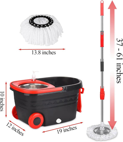 360 Spin Mop Bucket Set - Adjustable Handle with Wheels WetDry Separation - ZOOMNSTORE