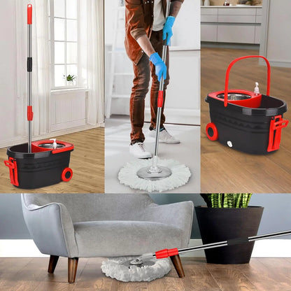 360 Spin Mop Bucket Set - Adjustable Handle with Wheels WetDry Separation - ZOOMNSTORE