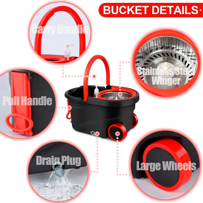 360 Spin Mop Bucket Set - Adjustable Handle with Wheels WetDry Separation - ZOOMNSTORE
