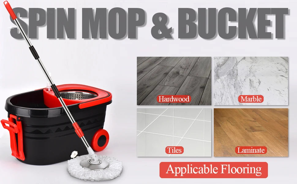 360 Spin Mop Bucket Set - Adjustable Handle with Wheels WetDry Separation - ZOOMNSTORE