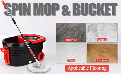 360 Spin Mop Bucket Set - Adjustable Handle with Wheels WetDry Separation - ZOOMNSTORE