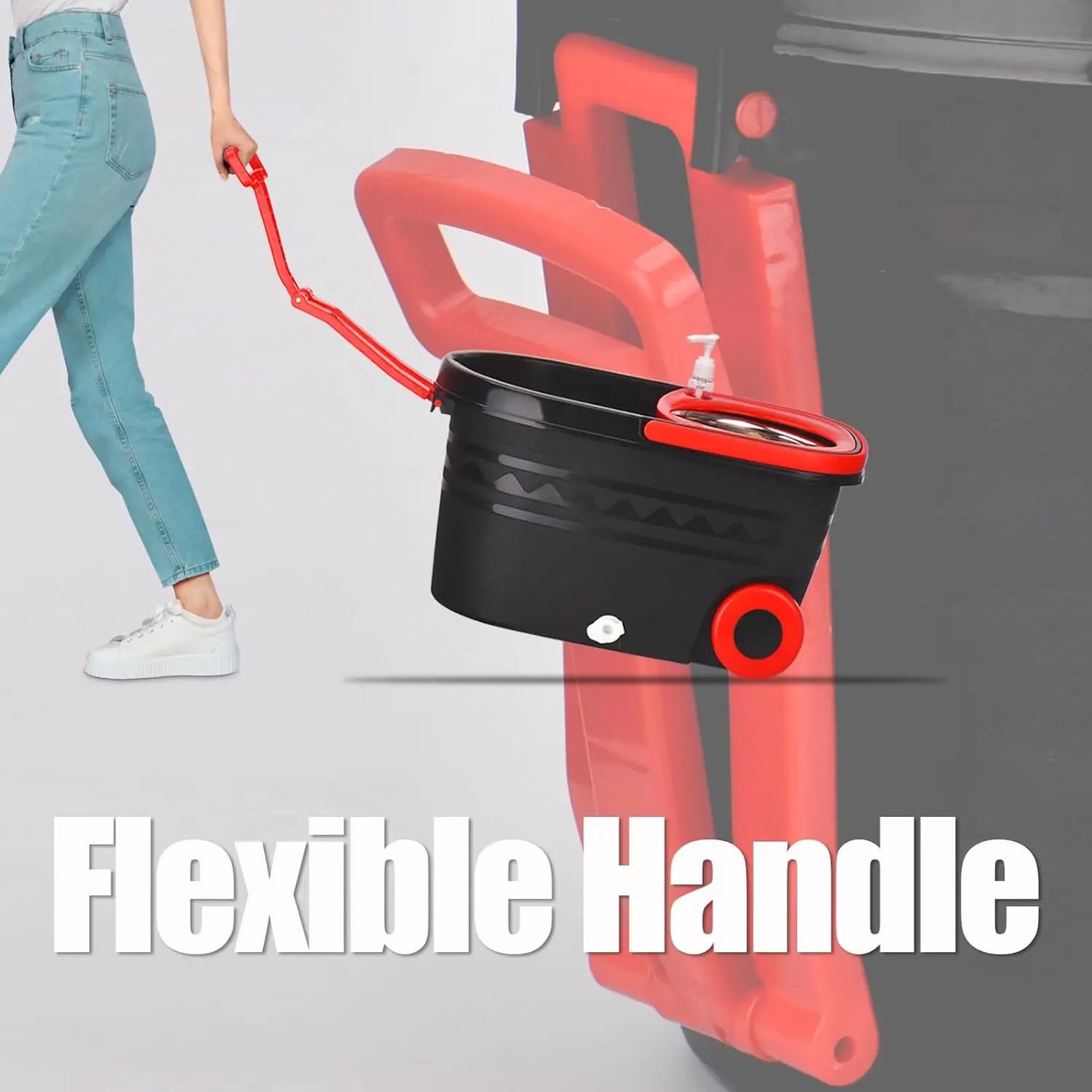 360 Spin Mop Bucket Set - Adjustable Handle with Wheels WetDry Separation - ZOOMNSTORE