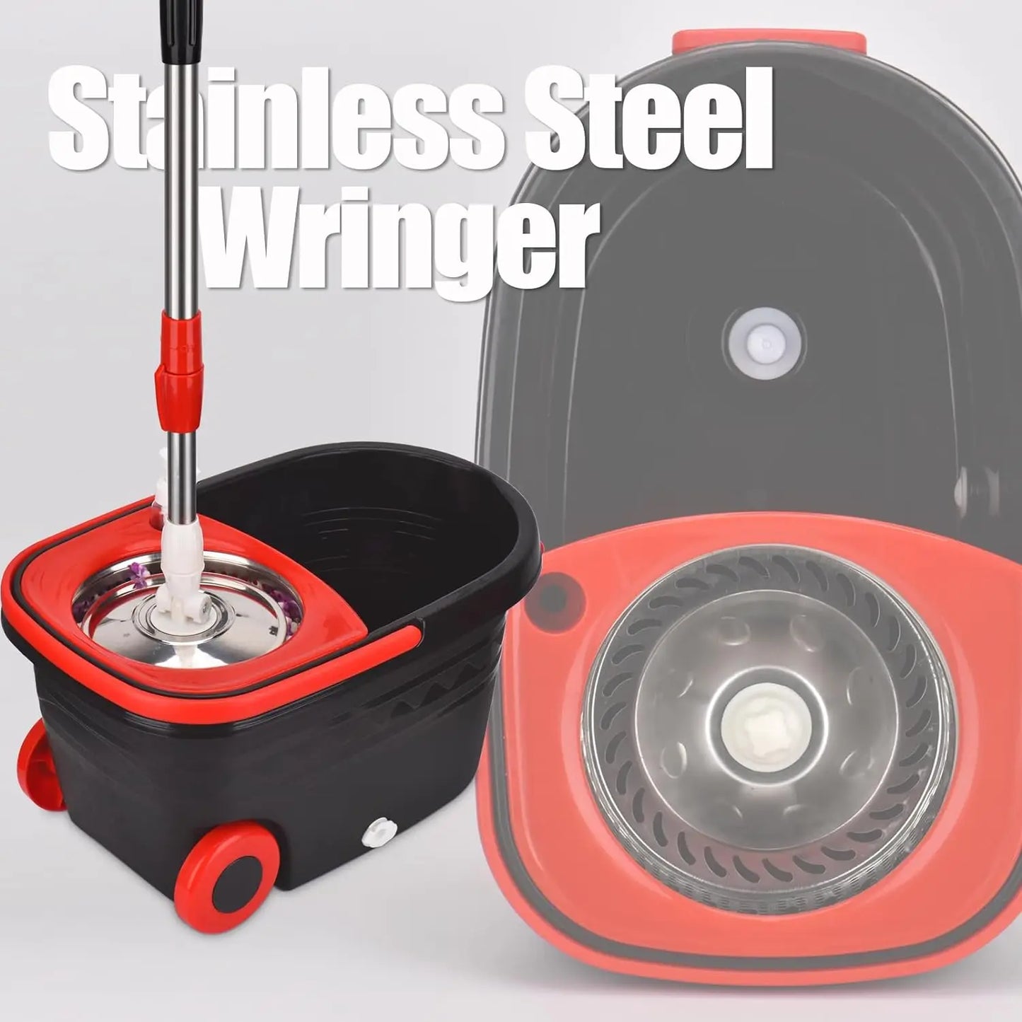 360 Spin Mop Bucket Set - Adjustable Handle with Wheels WetDry Separation - ZOOMNSTORE