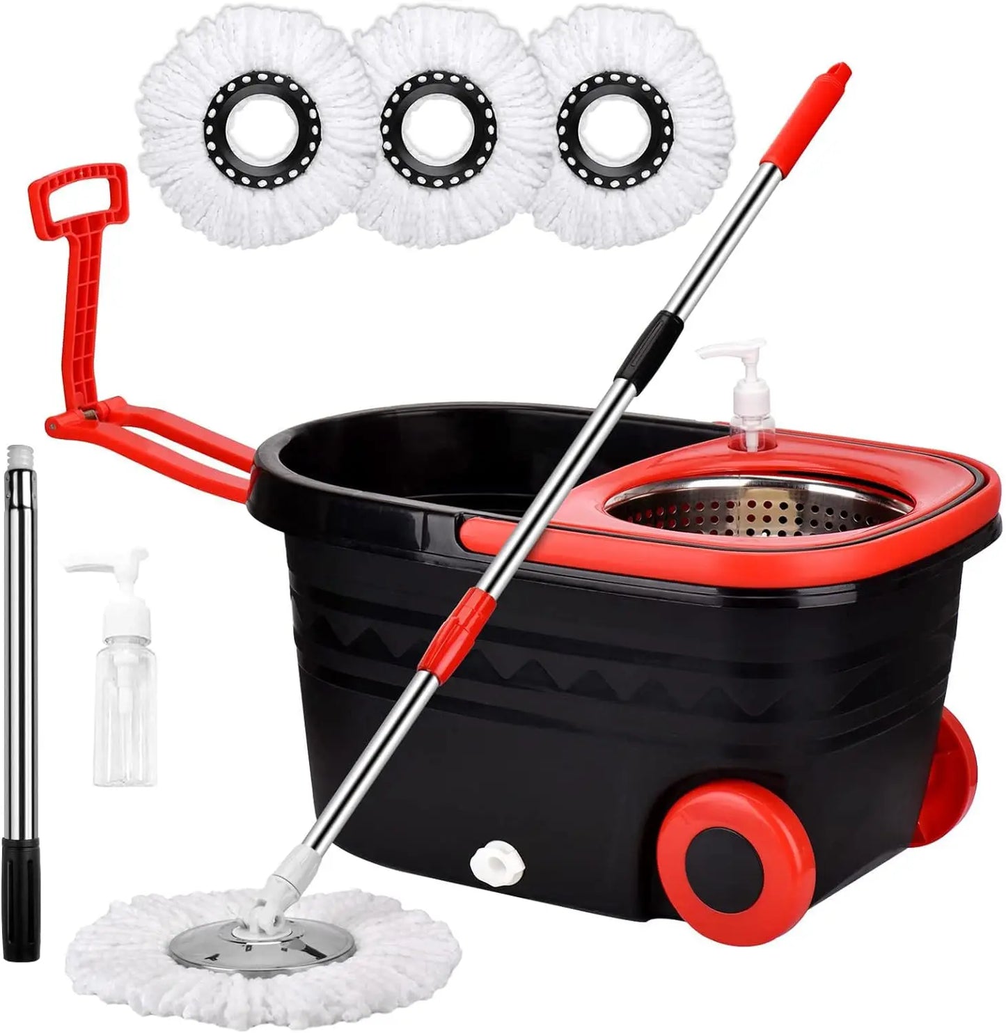 360 Spin Mop Bucket Set - Adjustable Handle with Wheels WetDry Separation - ZOOMNSTORE