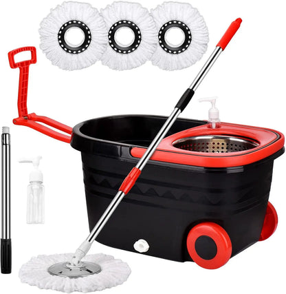 360 Spin Mop Bucket Set - Adjustable Handle with Wheels WetDry Separation - ZOOMNSTORE