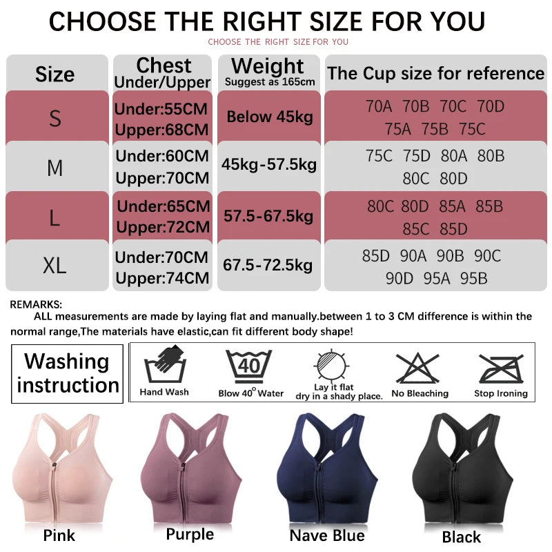 Sports Bra Front Zipper - Breathable Push-Up Running Shockproof Fitness Bra - ZOOMNSTORE