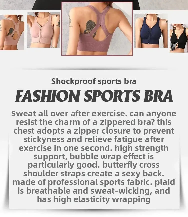 Sports Bra Front Zipper - Breathable Push-Up Running Shockproof Fitness Bra - ZOOMNSTORE