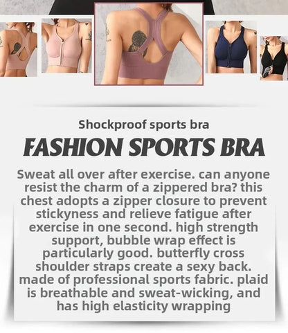 Sports Bra Front Zipper - Breathable Push-Up Running Shockproof Fitness Bra - ZOOMNSTORE