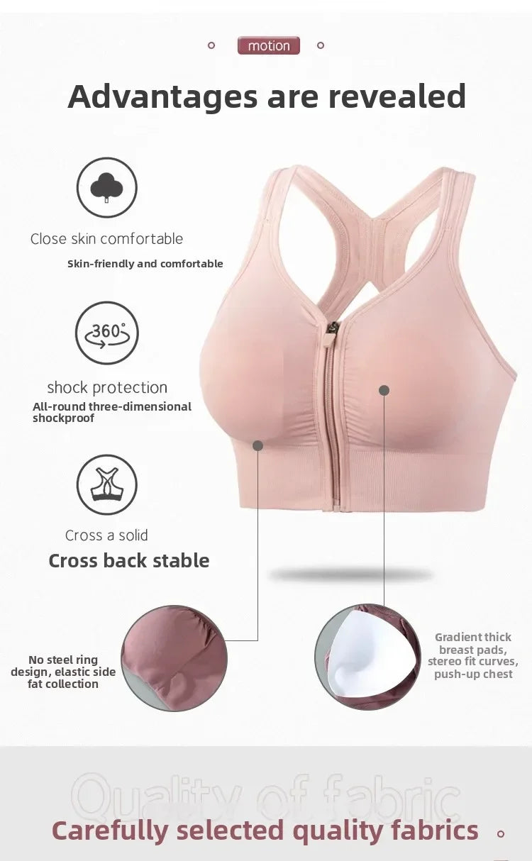 Sports Bra Front Zipper - Breathable Push-Up Running Shockproof Fitness Bra - ZOOMNSTORE