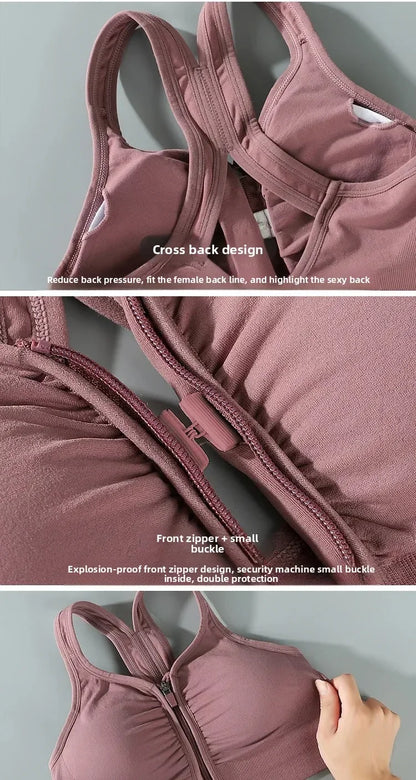 Sports Bra Front Zipper - Breathable Push-Up Running Shockproof Fitness Bra - ZOOMNSTORE
