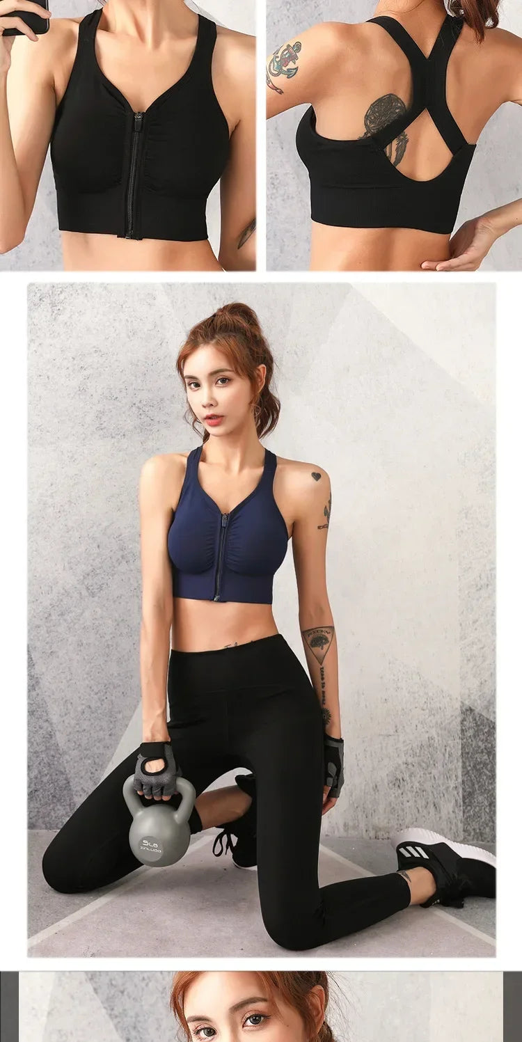Sports Bra Front Zipper - Breathable Push-Up Running Shockproof Fitness Bra - ZOOMNSTORE
