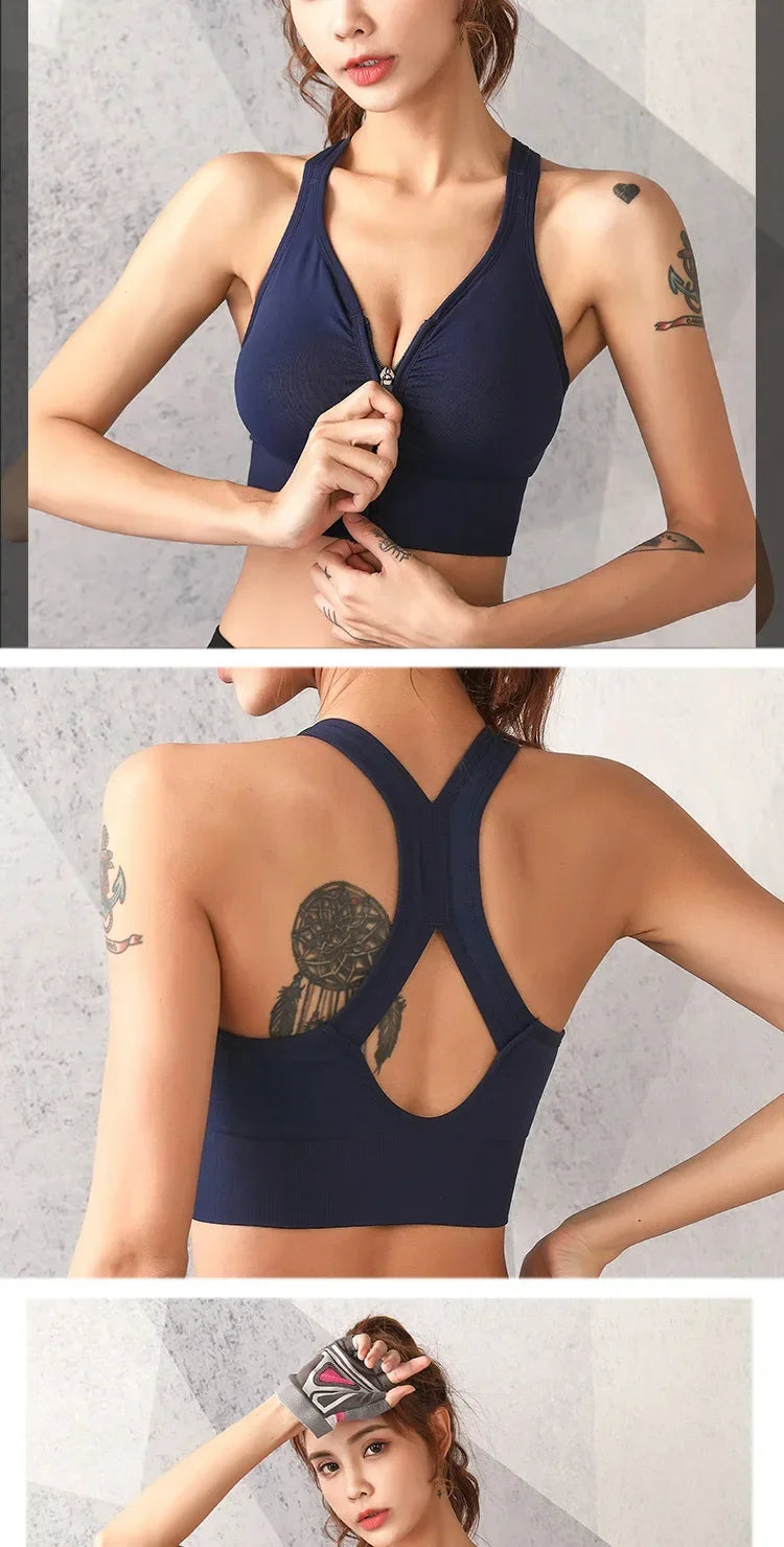 Sports Bra Front Zipper - Breathable Push-Up Running Shockproof Fitness Bra - ZOOMNSTORE