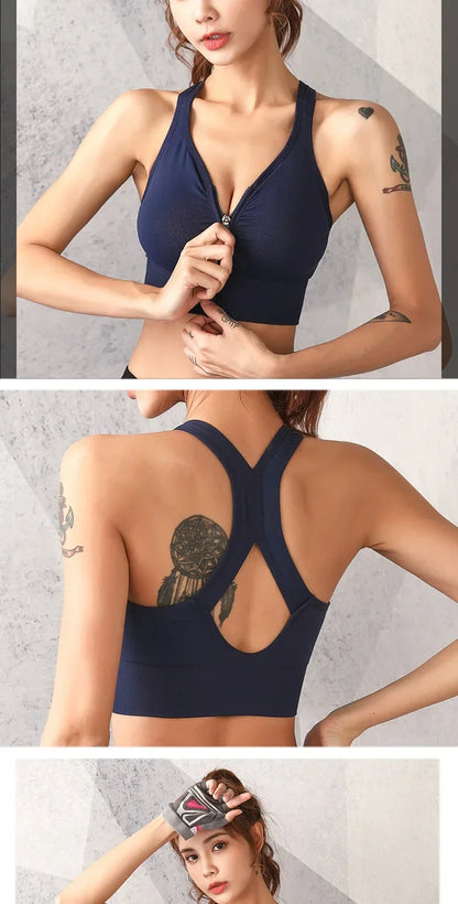 Sports Bra Front Zipper - Breathable Push-Up Running Shockproof Fitness Bra - ZOOMNSTORE