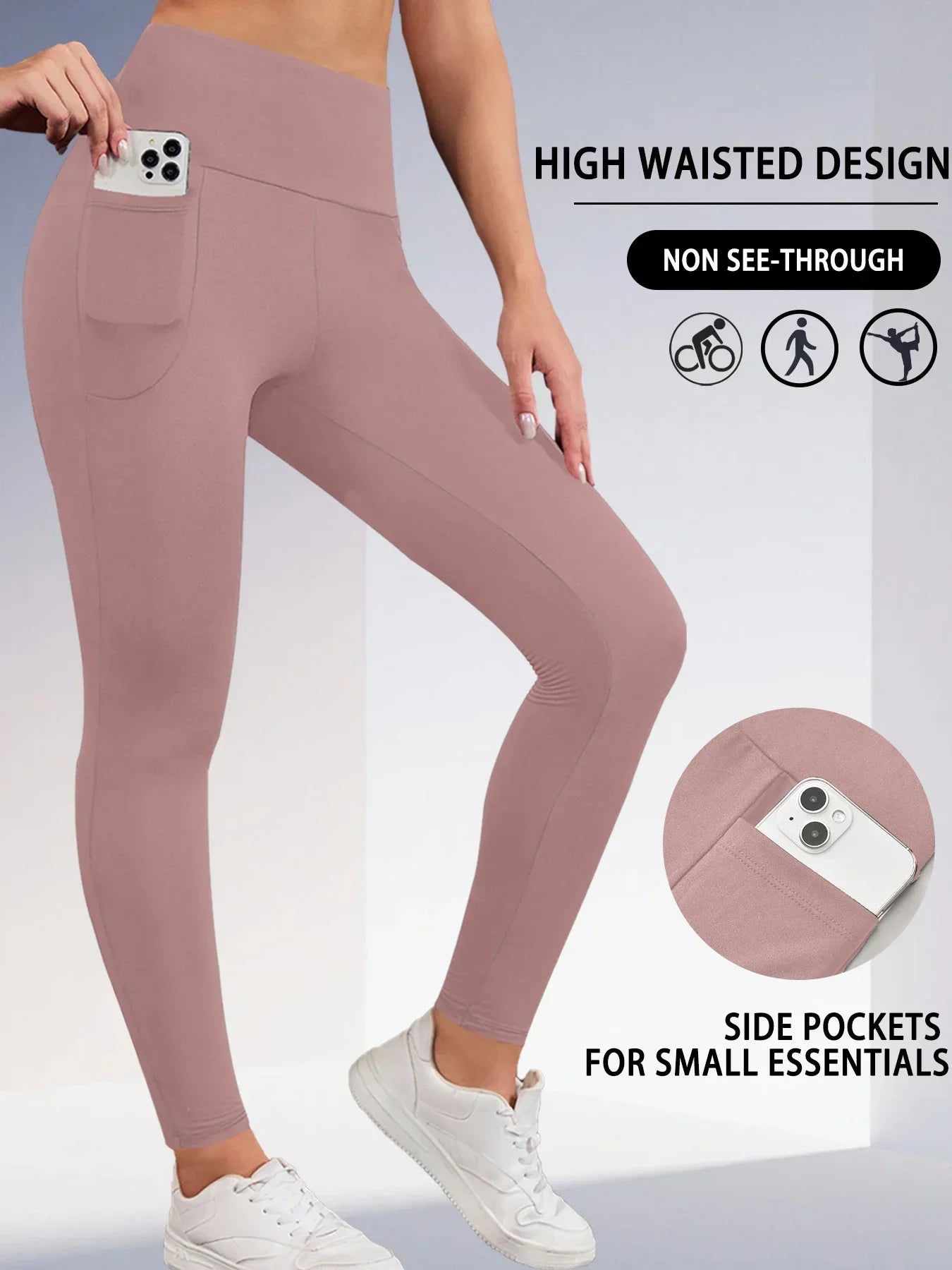High Waisted Womens Sports Leggings - Soft Workout Yoga Pants with Pockets - ZOOMNSTORE