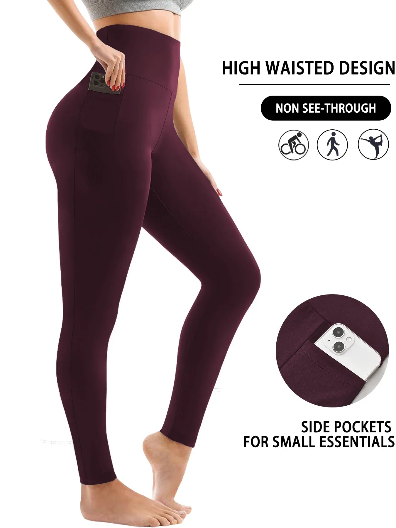 High Waisted Womens Sports Leggings - Soft Workout Yoga Pants with Pockets - ZOOMNSTORE