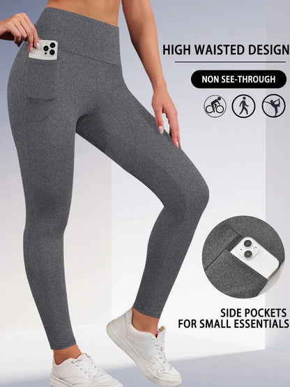High Waisted Womens Sports Leggings - Soft Workout Yoga Pants with Pockets - ZOOMNSTORE