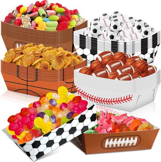 Sports Themed Party Snack Trays - Disposable Paper Food Boats for Soccer Rugby Football Baseball and Basketball Celebrations - ZOOMNSTORE