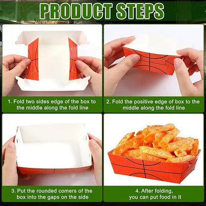 Sports Themed Party Snack Trays - Disposable Paper Food Boats for Soccer Rugby Football Baseball and Basketball Celebrations - ZOOMNSTORE