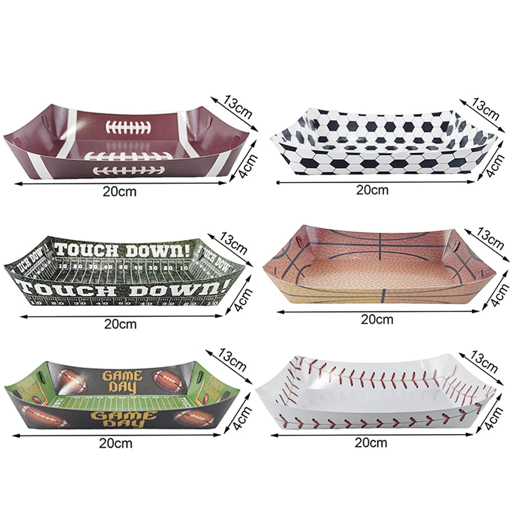 Sports Themed Party Snack Trays - Disposable Paper Food Boats for Soccer Rugby Football Baseball and Basketball Celebrations - ZOOMNSTORE