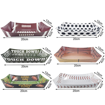 Sports Themed Party Snack Trays - Disposable Paper Food Boats for Soccer Rugby Football Baseball and Basketball Celebrations - ZOOMNSTORE