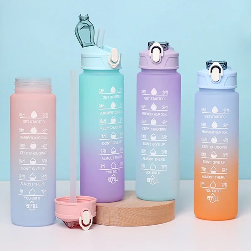 Sports Water Bottle - Leak Proof 900ml with Time Tracking Straw & Locking Flip Cover - ZOOMNSTORE