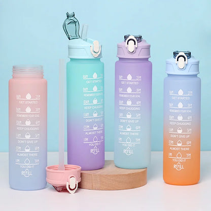 Sports Water Bottle - Leak Proof 900ml with Time Tracking Straw & Locking Flip Cover - ZOOMNSTORE