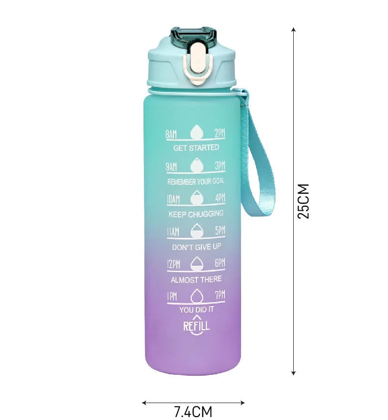 Sports Water Bottle - Leak Proof 900ml with Time Tracking Straw & Locking Flip Cover - ZOOMNSTORE