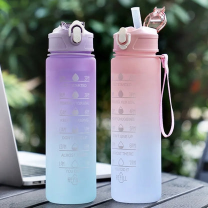 Sports Water Bottle - Leak Proof 900ml with Time Tracking Straw & Locking Flip Cover - ZOOMNSTORE