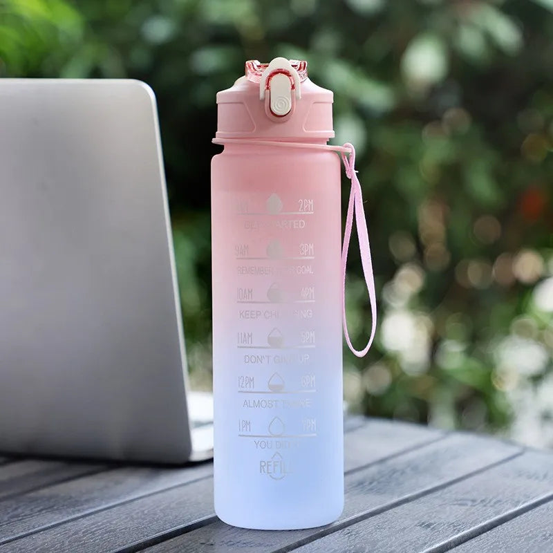 Sports Water Bottle - Leak Proof 900ml with Time Tracking Straw & Locking Flip Cover - ZOOMNSTORE