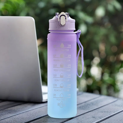 Sports Water Bottle - Leak Proof 900ml with Time Tracking Straw & Locking Flip Cover - ZOOMNSTORE