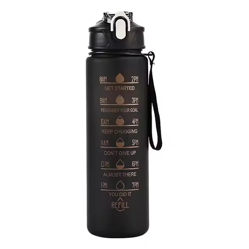 Sports Water Bottle - Leak Proof 900ml with Time Tracking Straw & Locking Flip Cover - ZOOMNSTORE