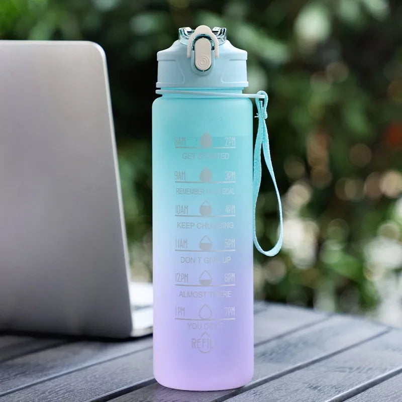 Sports Water Bottle - Leak Proof 900ml with Time Tracking Straw & Locking Flip Cover - ZOOMNSTORE