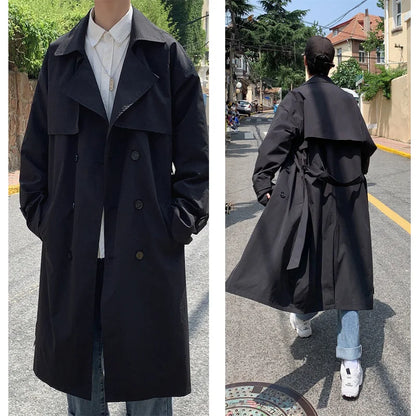 Spring Trench Coat Men | Double Breasted Business Casual Loose Overcoat - ZOOMNSTORE