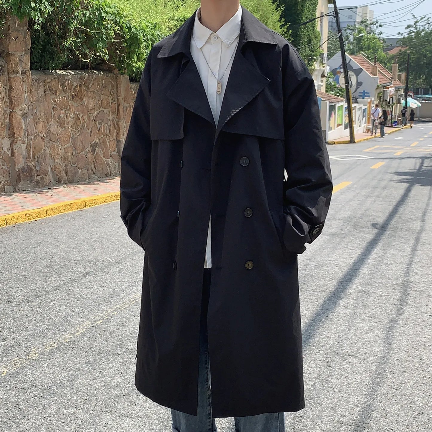 Spring Trench Coat Men | Double Breasted Business Casual Loose Overcoat - ZOOMNSTORE