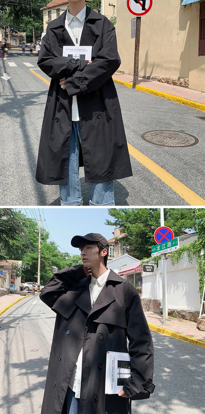 Spring Trench Coat Men | Double Breasted Business Casual Loose Overcoat - ZOOMNSTORE