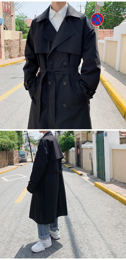 Spring Trench Coat Men | Double Breasted Business Casual Loose Overcoat - ZOOMNSTORE