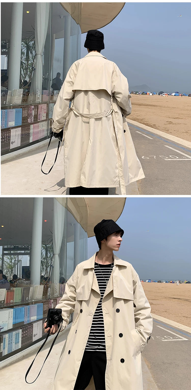 Spring Trench Coat Men | Double Breasted Business Casual Loose Overcoat - ZOOMNSTORE