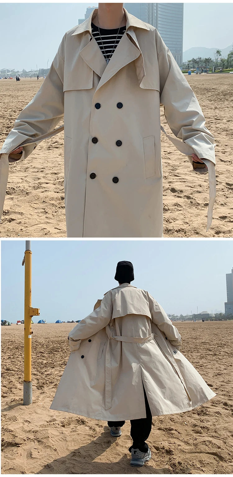 Spring Trench Coat Men | Double Breasted Business Casual Loose Overcoat - ZOOMNSTORE