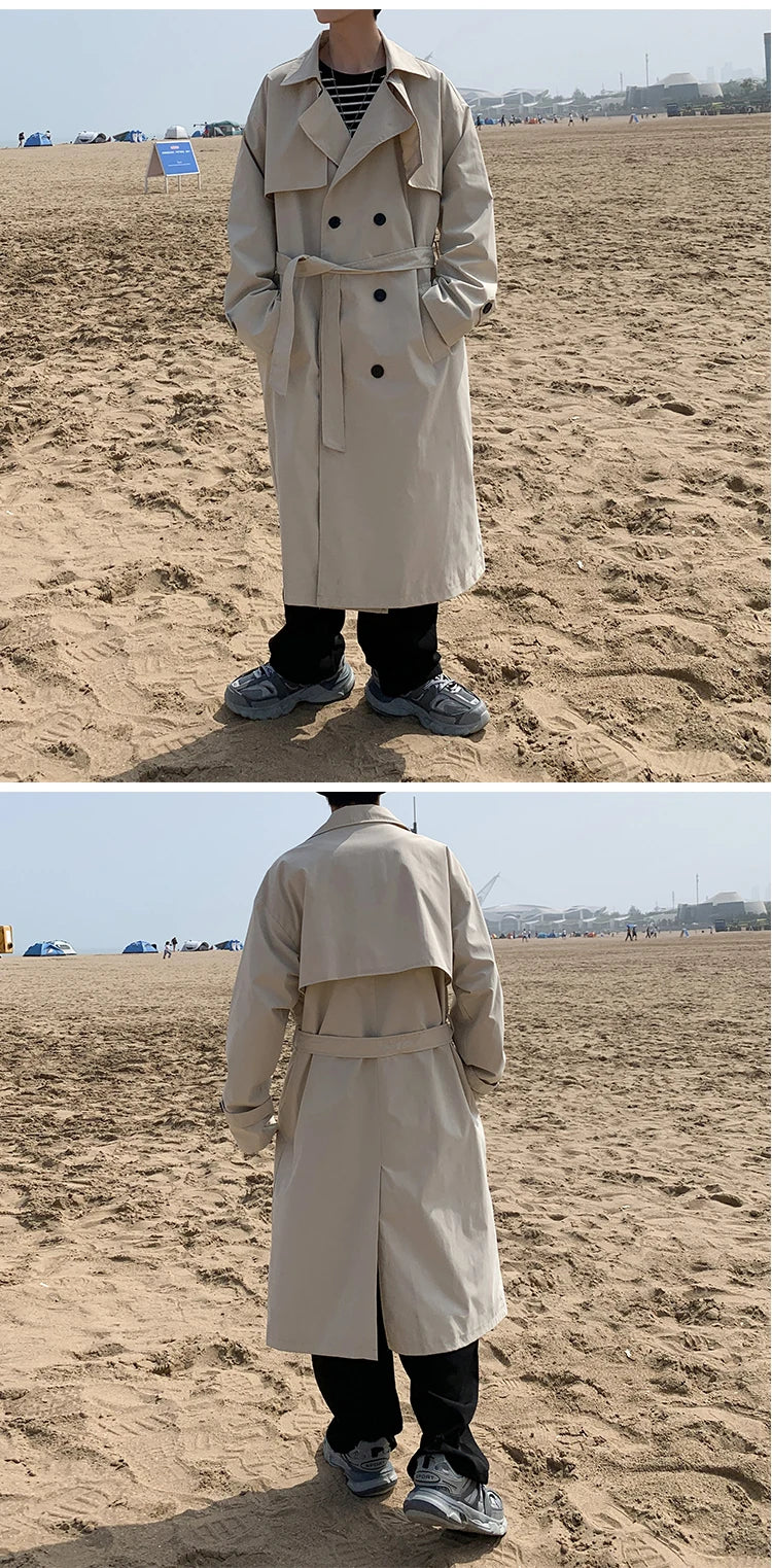 Spring Trench Coat Men | Double Breasted Business Casual Loose Overcoat - ZOOMNSTORE
