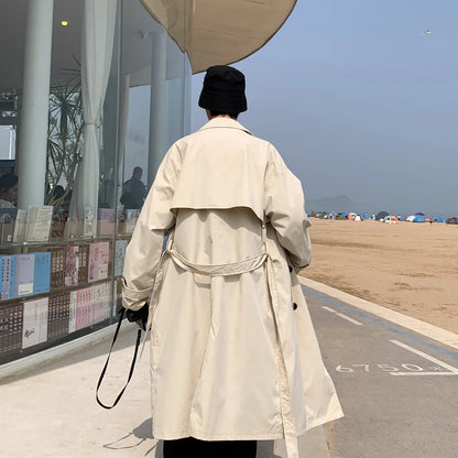 Spring Trench Coat Men | Double Breasted Business Casual Loose Overcoat - ZOOMNSTORE