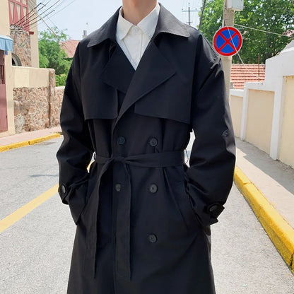 Spring Trench Coat Men | Double Breasted Business Casual Loose Overcoat - ZOOMNSTORE