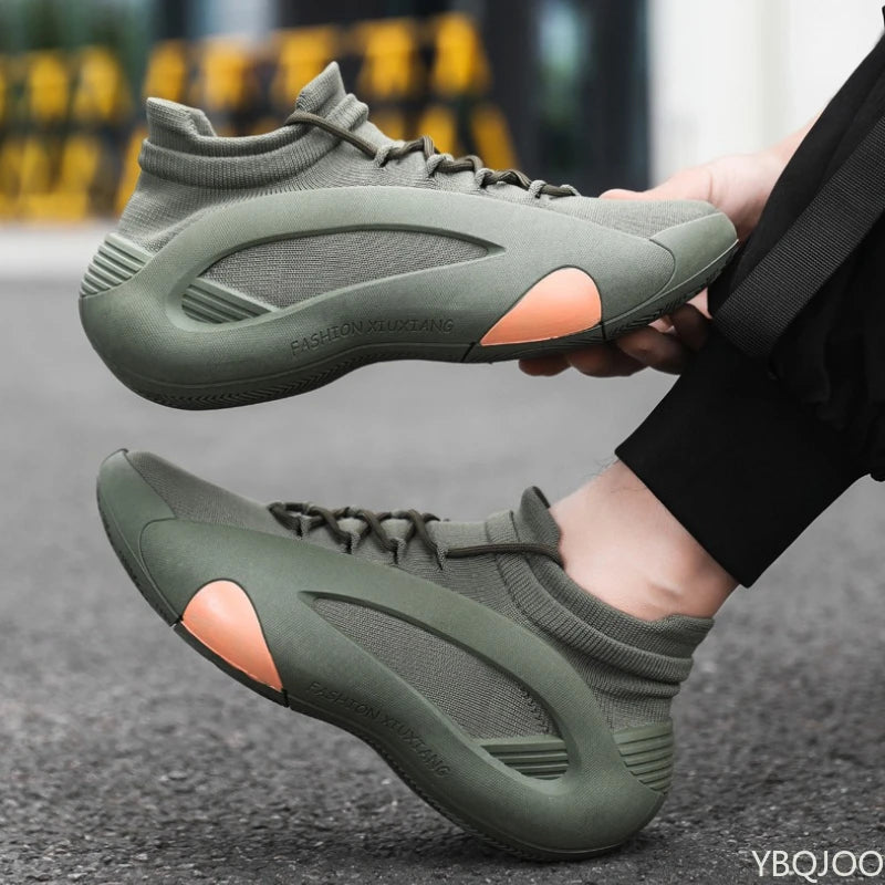 Spring and Autumn New Elastic Socks Men's Shoes Mid Top Breathable Thick Bottom Casual Large Size Men's Designer Shoes - ZOOMNSTORE