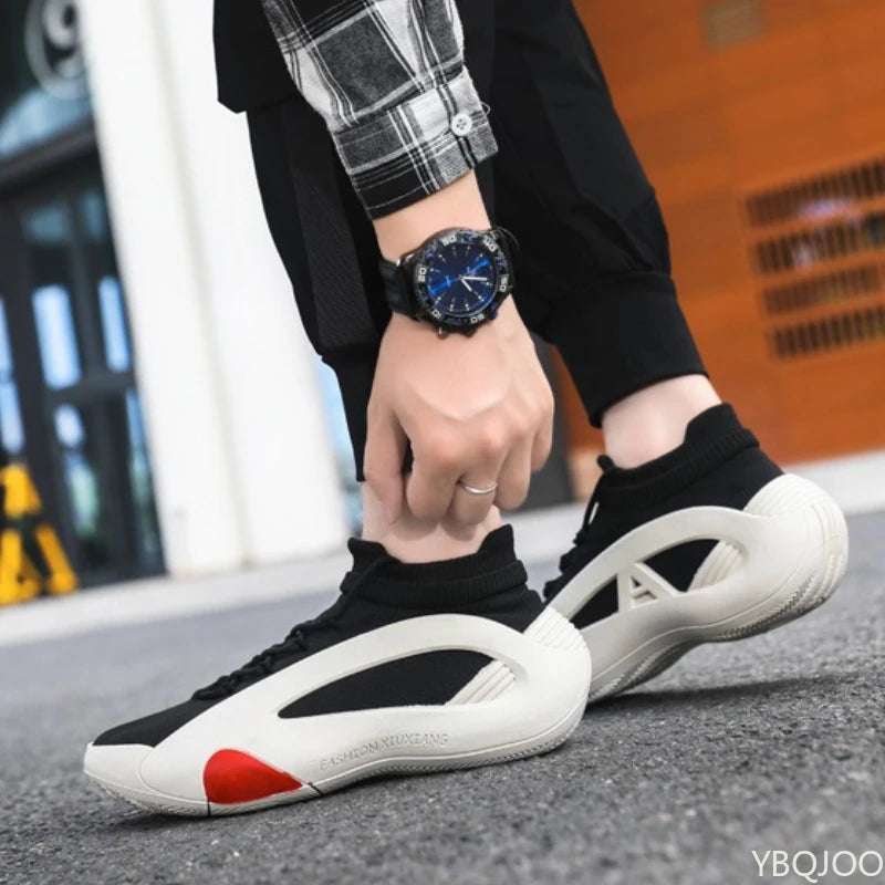 Spring and Autumn New Elastic Socks Men's Shoes Mid Top Breathable Thick Bottom Casual Large Size Men's Designer Shoes - ZOOMNSTORE