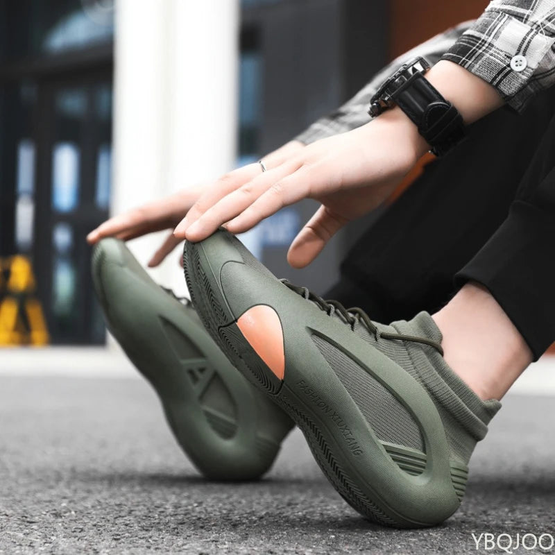 Spring and Autumn New Elastic Socks Men's Shoes Mid Top Breathable Thick Bottom Casual Large Size Men's Designer Shoes - ZOOMNSTORE